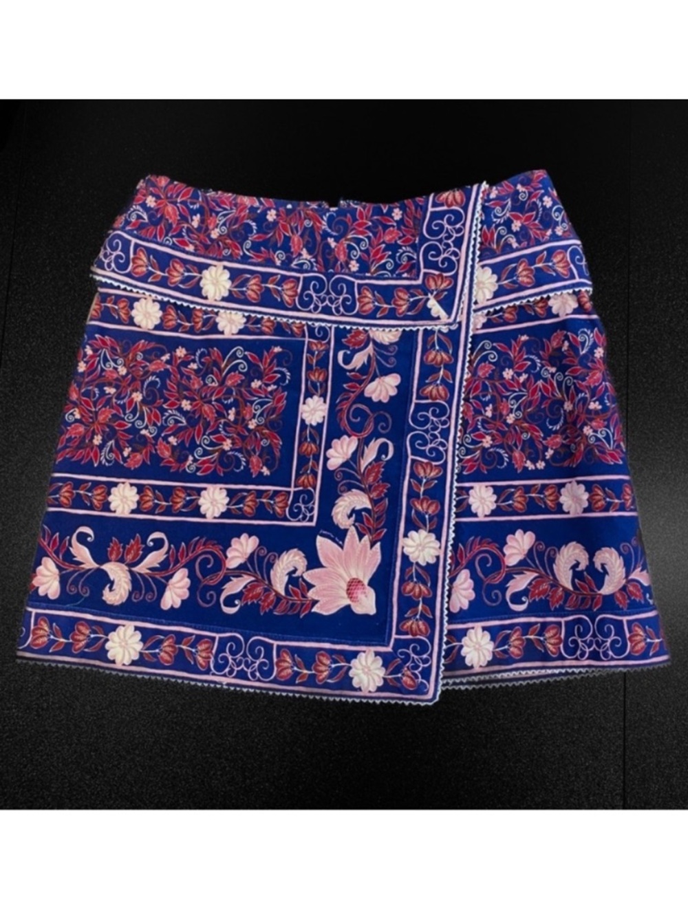 NWT - FARM Rio Mock-Wrap A-Line Cotton Navy Floral Mini Skirt